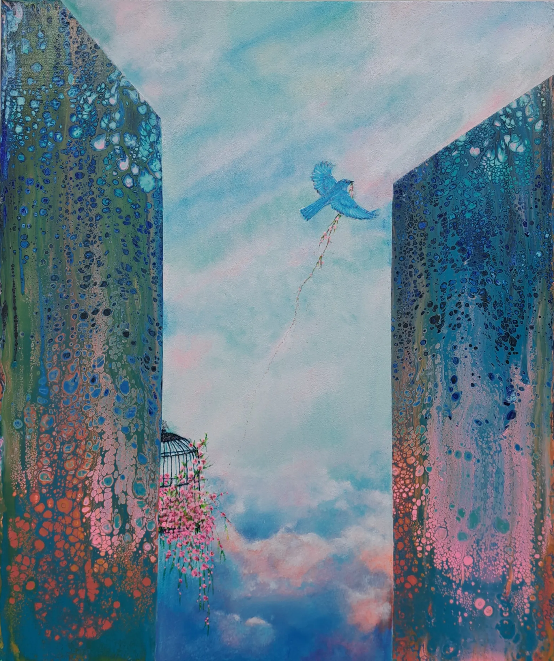 홍경화, Freedom No.2, 60.6x72.7cm, Mixed media on canvas, 2024